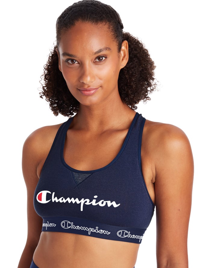 Champion Womens Sports Bra NZ - The Authentic Script Logo Navy ( 3726-WJLQA )